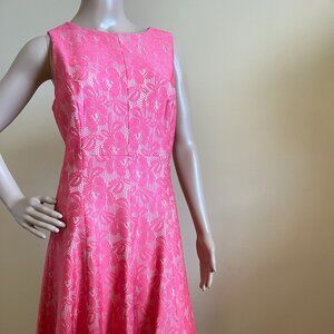 Bright Pink Lace Overlay Sleeveless Dress